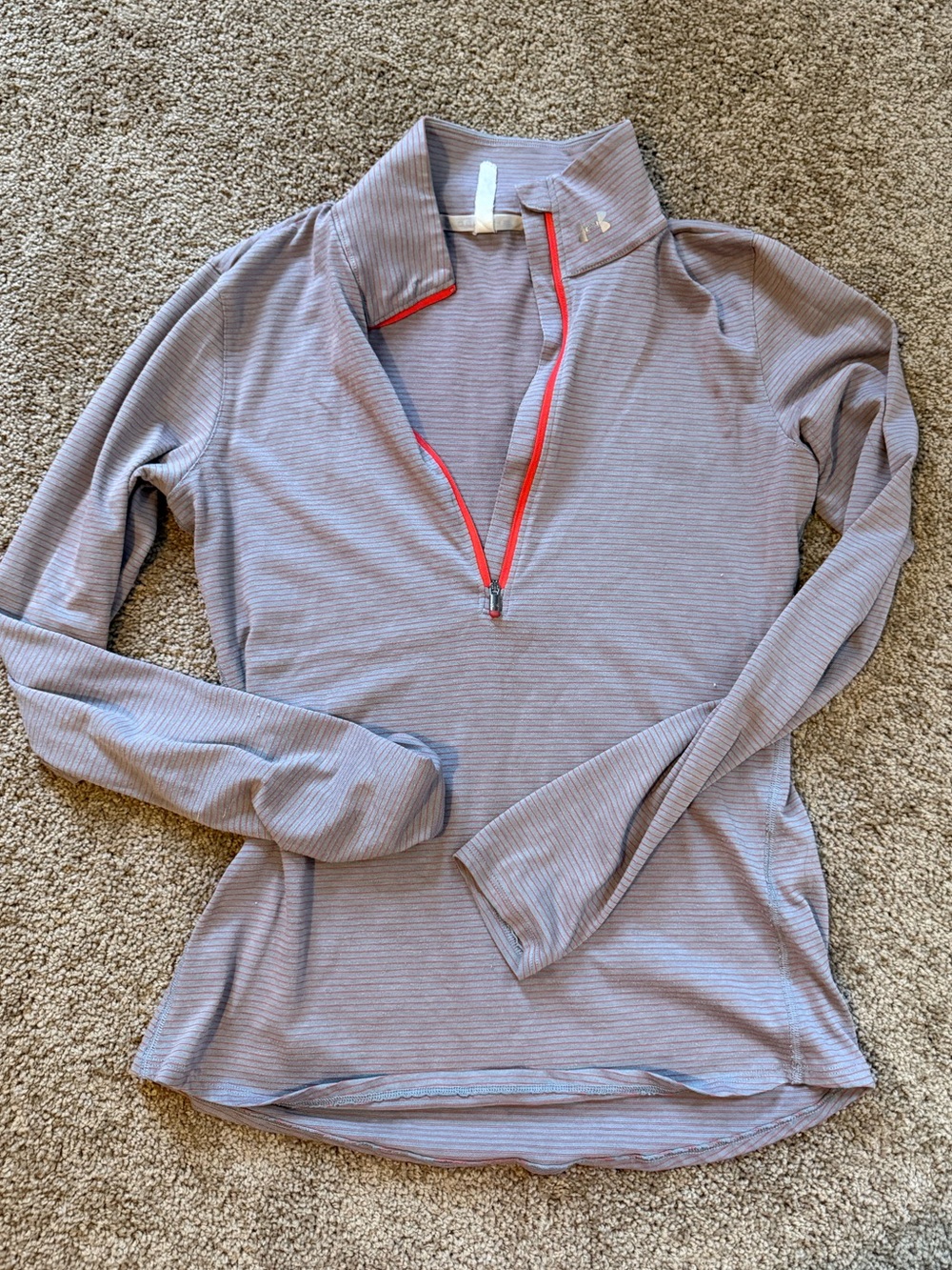 Under Armour Light Gray Long Sleeve Quarter-Zip Top with Pink Trim